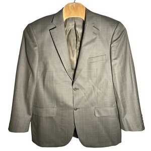 Pendleton Blazer Mens 46R Tan Glen Plaid Windowpane 100% Wool 2 Button Jacket